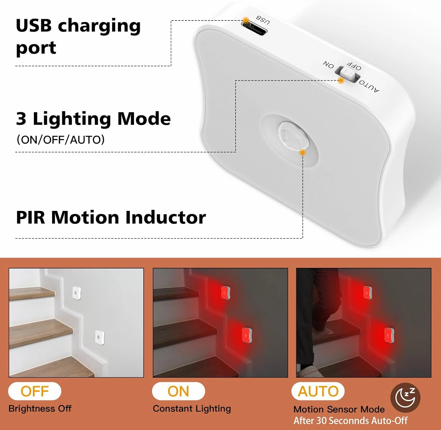 Red Motion Sensor Night Light Rechargeable Battery Operated Lights Magnetic Red Light Night Lights for Sleep Aid, Bathroom, Hallway, Stair, Bedroom, Kids Room, 4 Pack