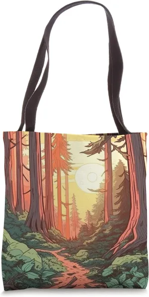 Redwood Forest Pathway Vintage Landscape Graphic Tote Bag