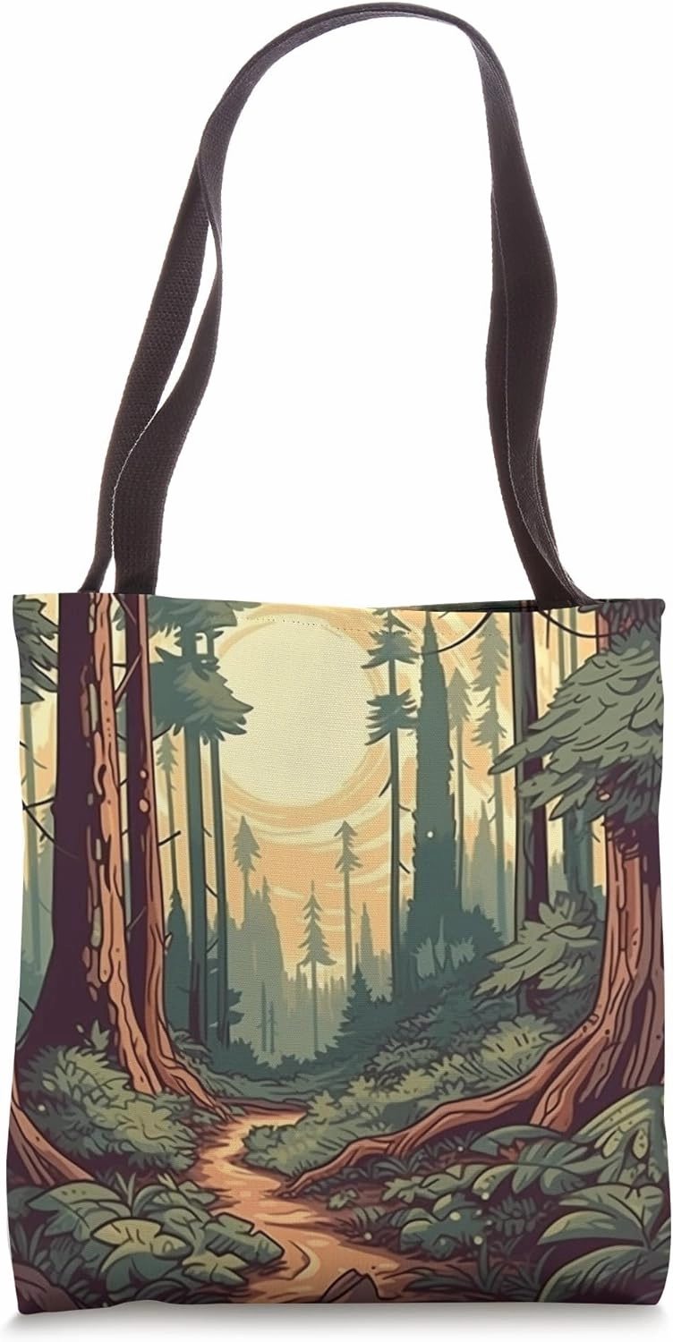 Redwood Forest Pathway Vintage Landscape Graphic Tote Bag