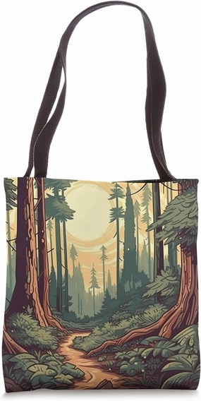 Redwood Forest Pathway Vintage Landscape Graphic Tote Bag