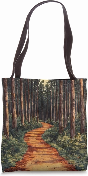 Redwood Forest Pathway Vintage Landscape Graphic Tote Bag