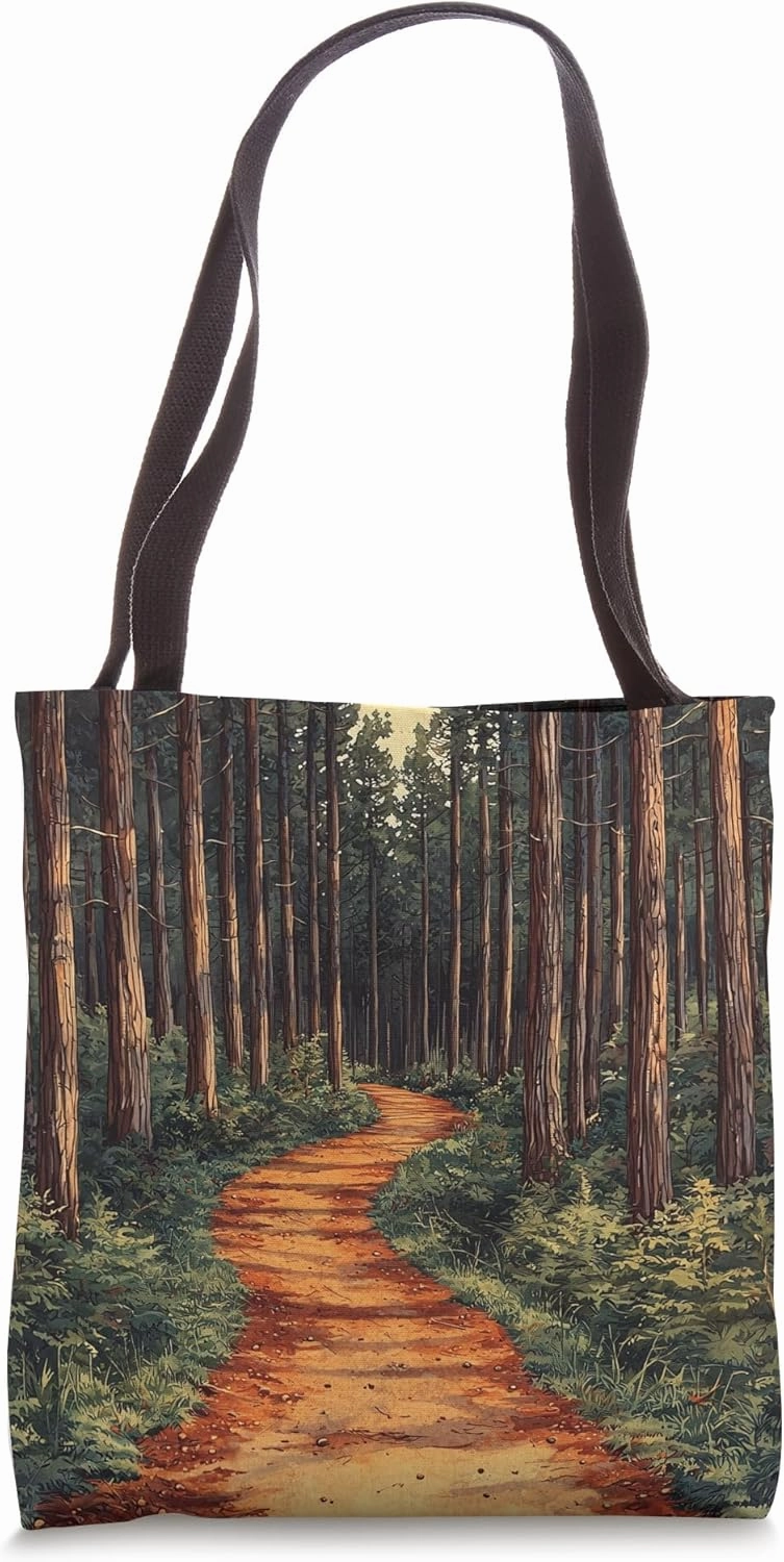 Redwood Forest Pathway Vintage Landscape Graphic Tote Bag