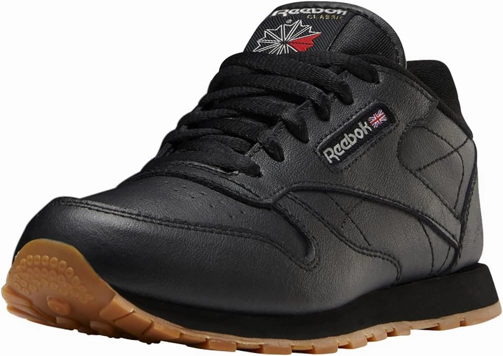 Reebok Boy's Classic Leather Footwear, Black/Gum/INT, 5 Big Kid