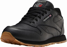 Reebok Boy's Classic Leather Footwear, Black/Gum/INT, 5 Big Kid