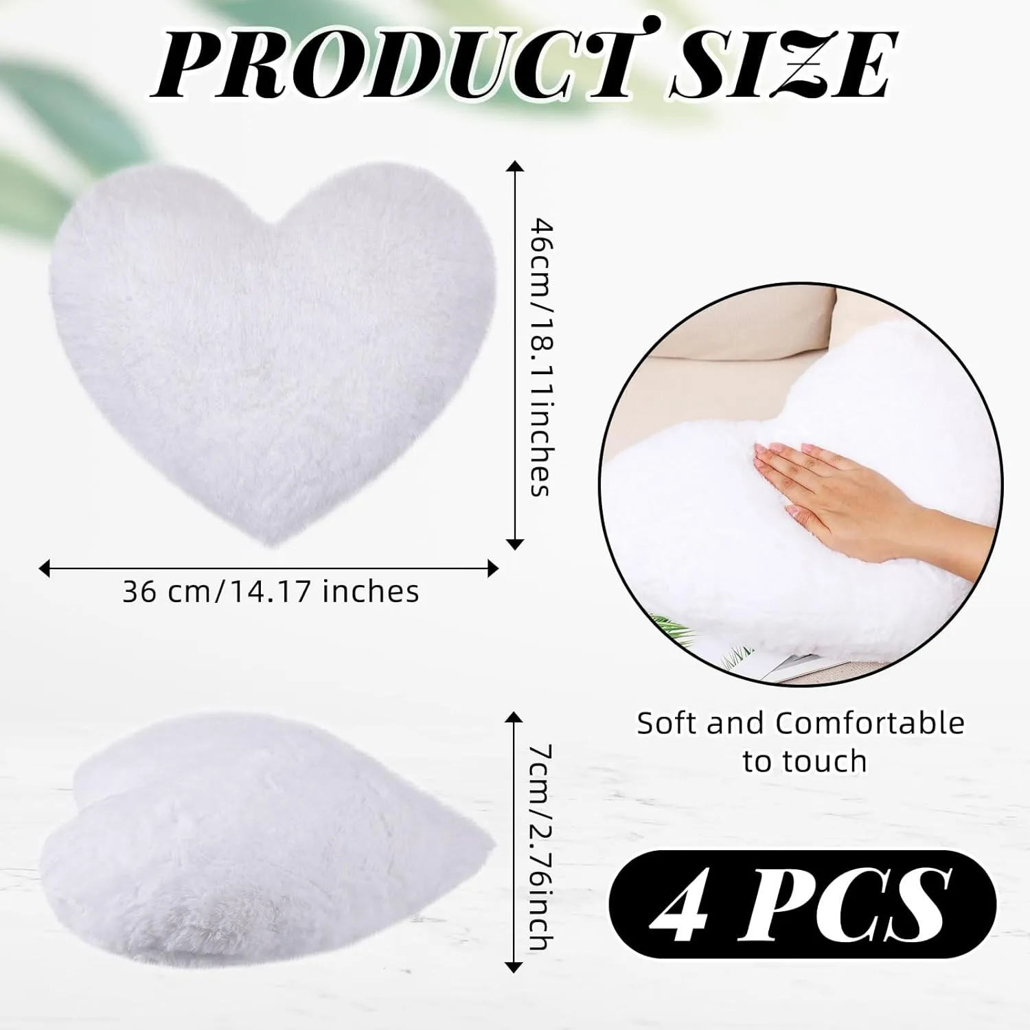 Remerry 4 Pcs Heart Shaped Cute Throw Pillows Faux Rabbit Fur Heart Pillow Fluffy Throw Cushion Decorative for Bedroom Bed Sofa Kid Girls Sleepover Part(White)