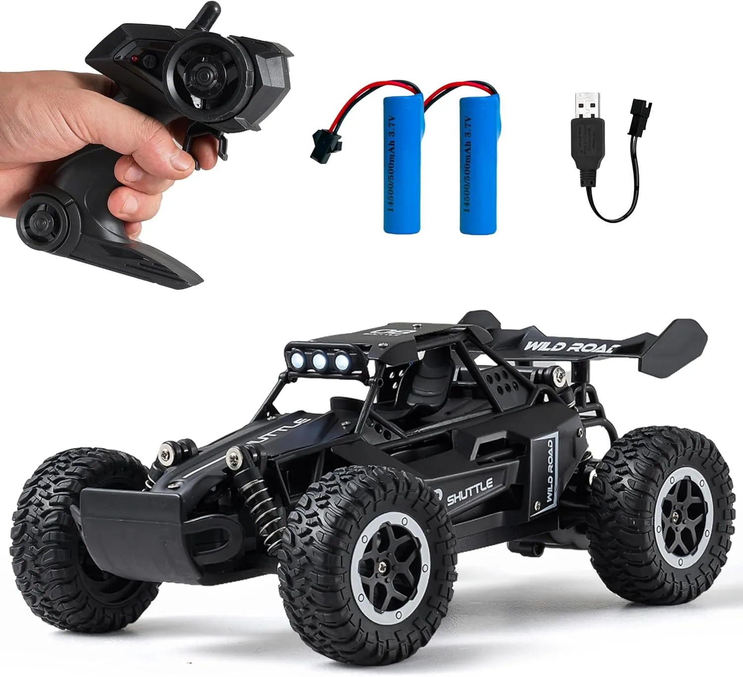 Remote Control Car RC Cars 1:16 All Terrain Monster Truck LED Headlights, Outdoor 2WD Off Road Hobby RC 2.4GHz High Speed 2 Rechargeable Batteries , 20Km/h RC Car Toys Gift for Kids Boys 3 4 5-12