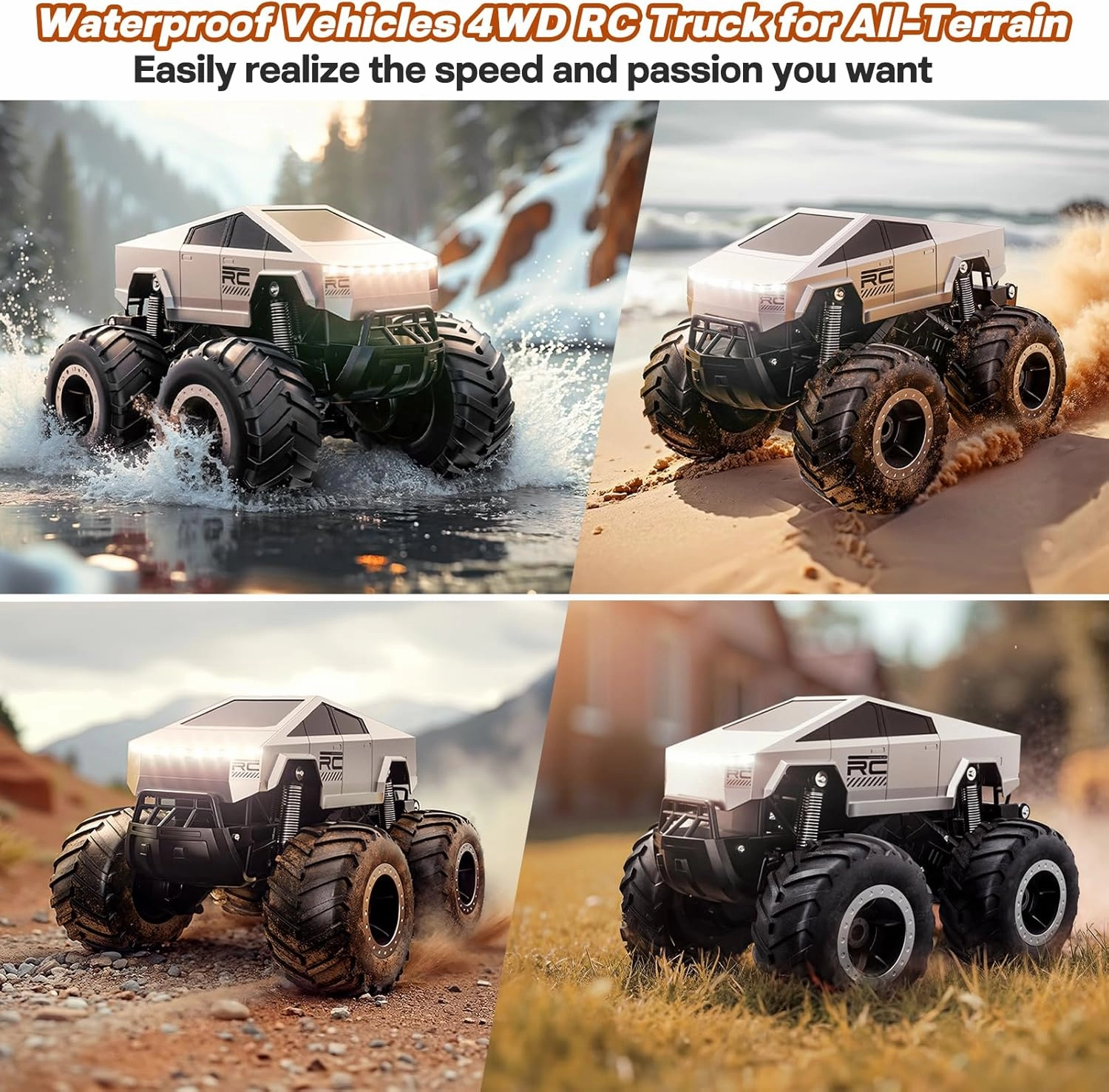 Remote Control Car Off-Road Pick-up Truck, 4WD Waterproof RC Trucks Toy RC Cars for All Terrain, 1:16 Scale Hobby Monster Truck Toys 2.4GHz Vehicles Kids Gifts for Boys/Girls Age 6 7 8 9 10-12 