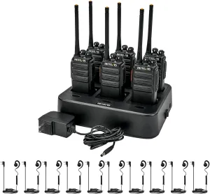 Retevis H-777S Walkie Talkies(6 Pack) with Walkie Talkie Earpiece with Mic(10 Pack), Heavy Duty Portable FRS Two-Way Radios, Hands Free,Safe Call,Rugged Commercial 2 Way Radios with Gang Charger