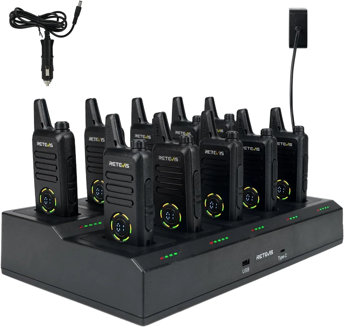Retevis RT22S Walkie Talkies for Adults,Portable FRS Two-Way Radios(10 Pack) with 10 Way Multi Gang Charger, Handheld 2 Way Radio Rechargeable,Charging Progress Visible for Business Warehouse School