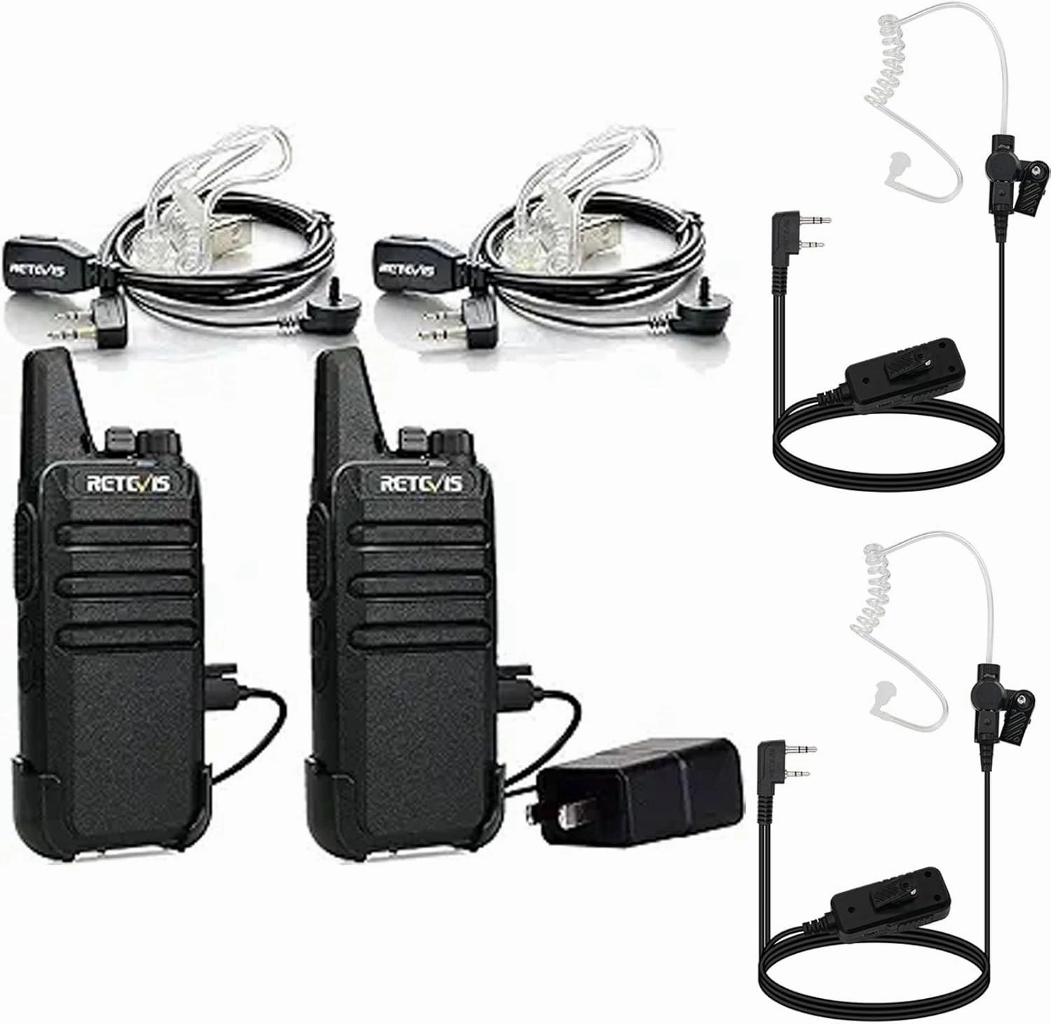 Retevis RT22 Walkie Talkies(2 Pack) with AI Active Noise Cancelling Walkie Talkie Earpiece(2 Pack), Mini 2 Way Radio Rechargeable, VOX Handsfree, Portable, Two-Way Radios Long Range with Earpiece
