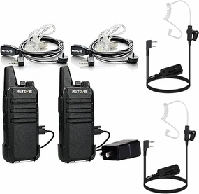 Retevis RT22 Walkie Talkies(2 Pack) with AI Active Noise Cancelling Walkie Talkie Earpiece(2 Pack), Mini 2 Way Radio Rechargeable, VOX Handsfree, Portable, Two-Way Radios Long Range with Earpiece