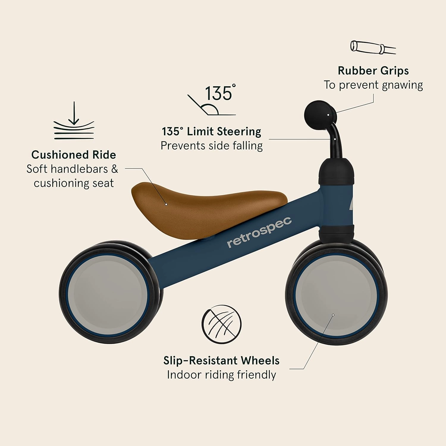 Retrospec Cricket Baby Walker 4-Wheel Balance Bike for Ages 12-24 Months Toddlers | First Birthday Gift - Toddler Bicycle Toy for 1 Year Old’s - Ride On Toys for Boys & Girls