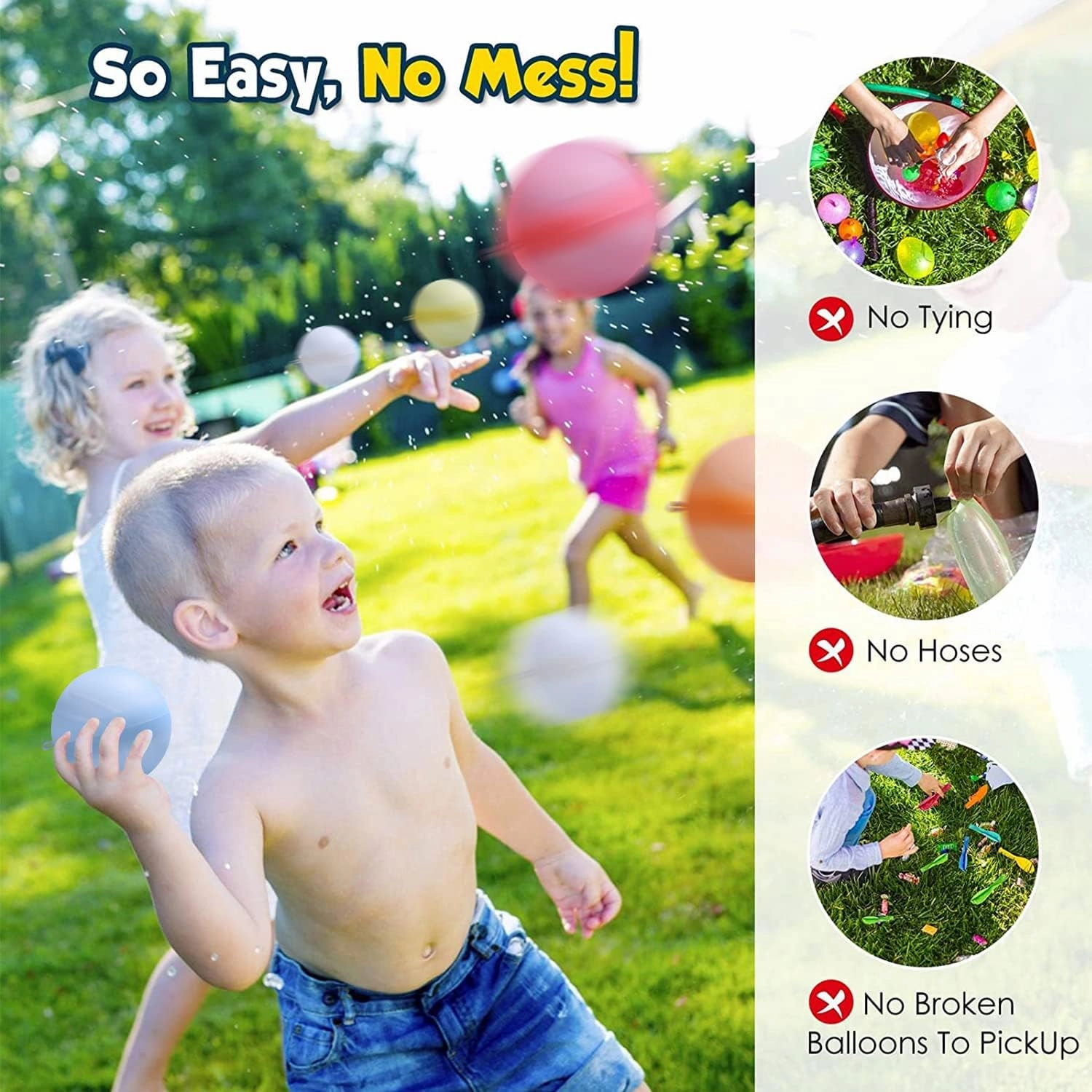 Reusable Water Balloons Water Balls Latex-Free Soft Silicone Water Splash Ball with Portable Mesh Bag Summer Outdoor Play Pool Party Backyard Fun Water Toys (32 Pack)