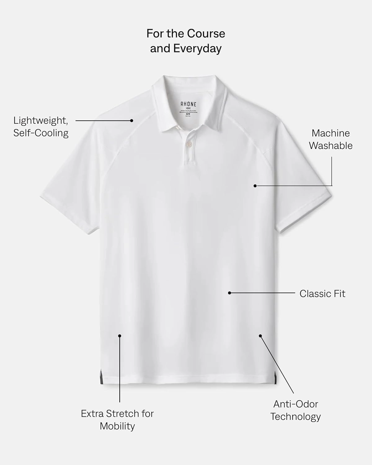 Rhone Delta Pique Mens Polo, Golf Shirts for Men, Anti Odor, Moisture Wicking Lightweight Polo Shirts