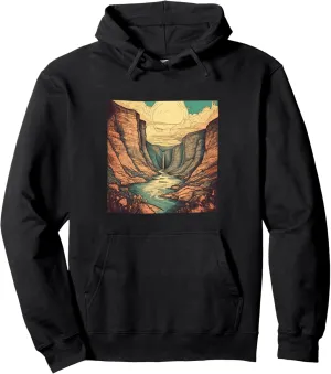River Through A Canyon Vintage Landscape Graphic Pullover Hoodie