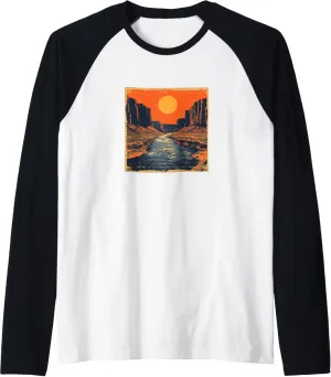 River Through A Canyon Vintage Landscape Graphic Raglan Baseball Tee