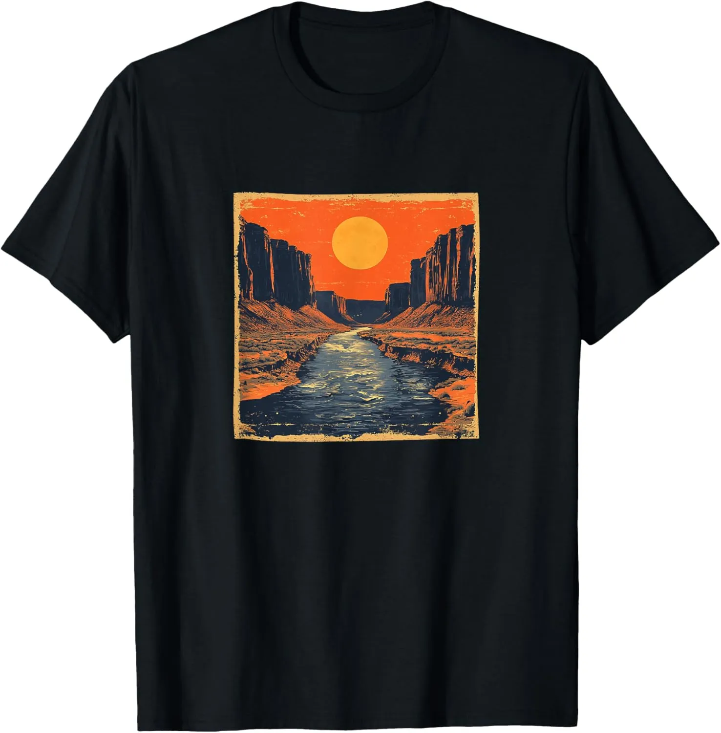 River Through A Canyon Vintage Landscape Graphic T-Shirt