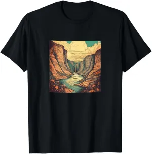 River Through A Canyon Vintage Landscape Graphic T-Shirt