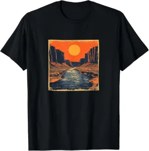 River Through A Canyon Vintage Landscape Graphic T-Shirt