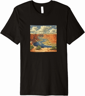 River Through A Canyon Vintage Landscape Graphic Premium T-Shirt