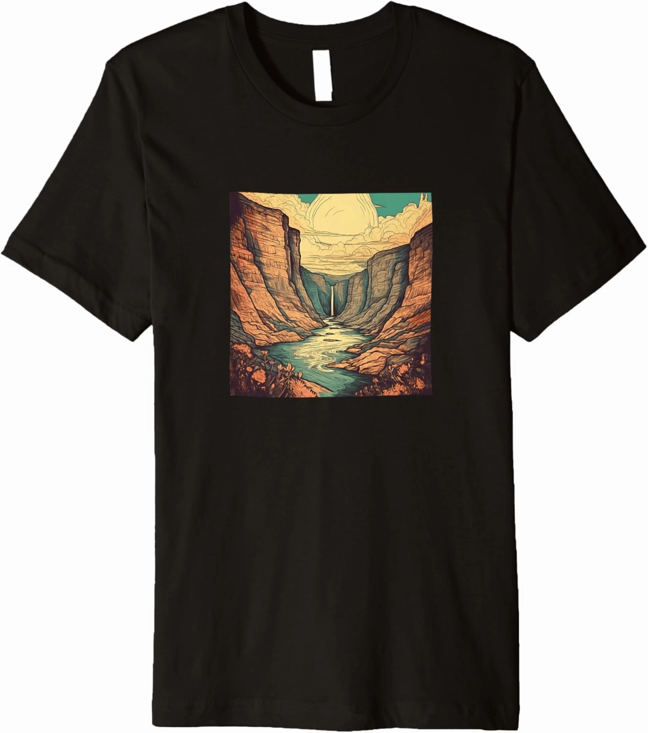 River Through A Canyon Vintage Landscape Graphic Premium T-Shirt