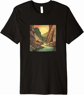 River Through A Canyon Vintage Landscape Graphic Premium T-Shirt