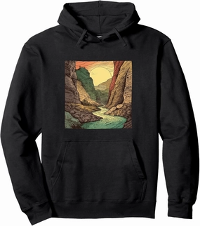River Through A Canyon Vintage Landscape Graphic Pullover Hoodie