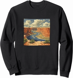River Through A Canyon Vintage Landscape Graphic Sweatshirt