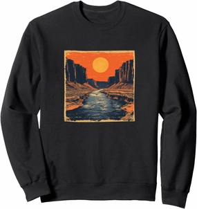 River Through A Canyon Vintage Landscape Graphic Sweatshirt