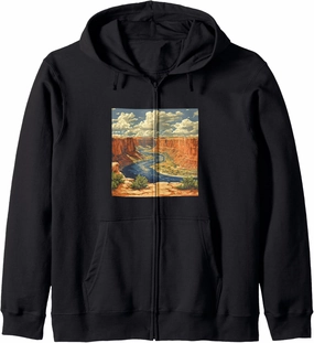 River Through A Canyon Vintage Landscape Graphic Zip Hoodie