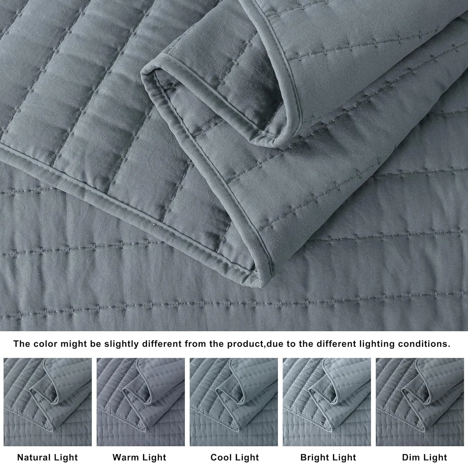 ROARINGWILD Blue Queen Size Quilt Bedding Sets with 2 Pillow Shams, Full Lightweight Soft Bedspread Coverlet, Quilted Blanket Thin Comforter Bed Cover for All Season, 3 Pieces, 90x90 inches