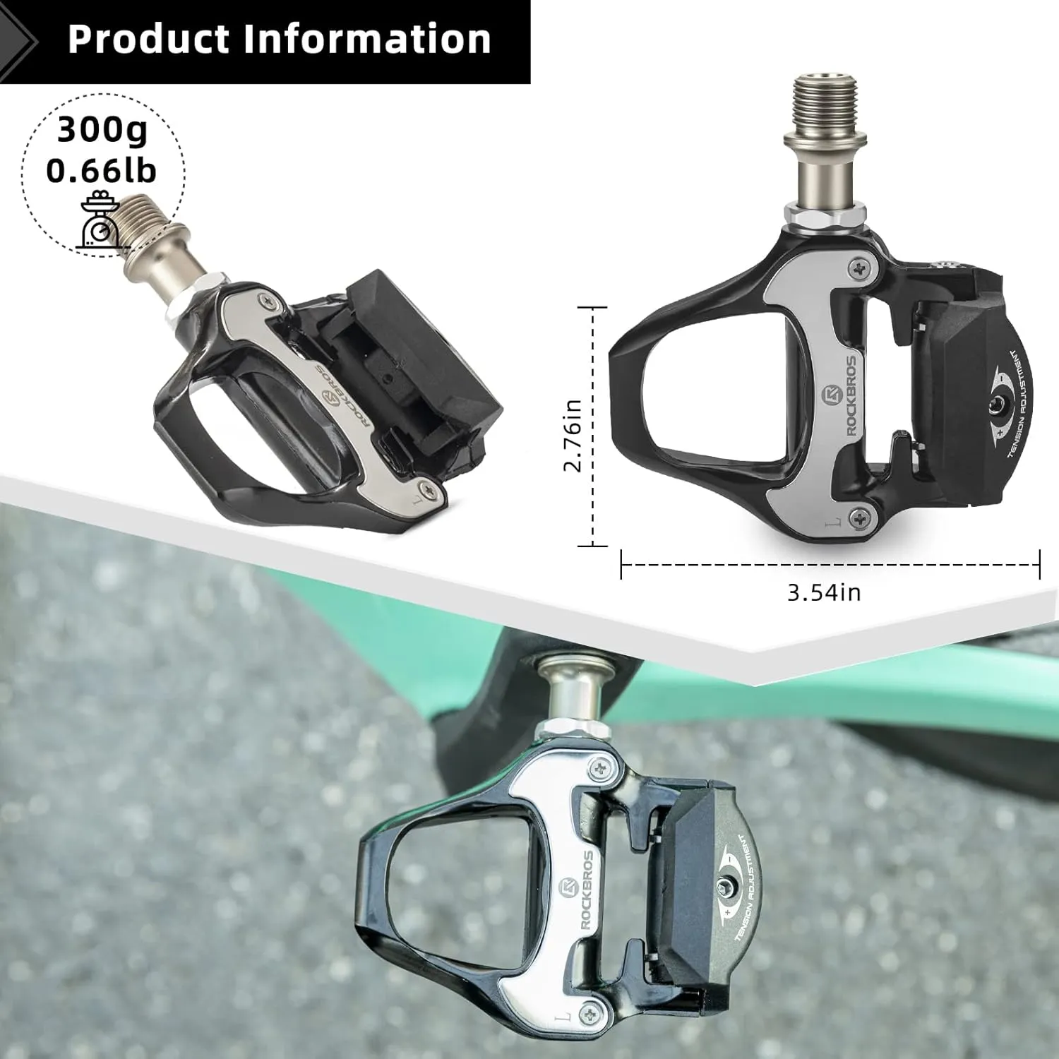 ROCKBROS Road Bike Pedals Lightweight Clipless Bicycle Pedals with Cleats Set Compatible with SPD-SL System