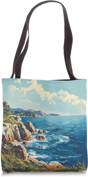 Rocky Shoreline Landscape Vintage Graphic Tote Bag