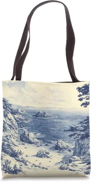 Rocky Shoreline Landscape Vintage Graphic Tote Bag
