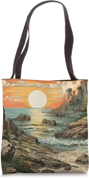 Rocky Shoreline Vintage Landscape Graphic Tote Bag