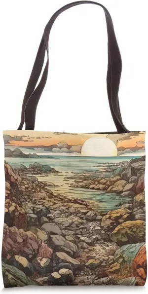 Rocky Shoreline Vintage Landscape Graphic Tote Bag