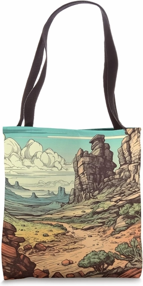 Rocky Outcrop With View Vintage Landscape Graphic Tote Bag
