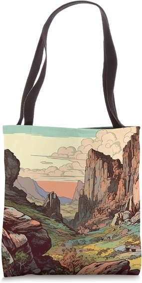 Rocky Outcrop With View Vintage Landscape Graphic Tote Bag