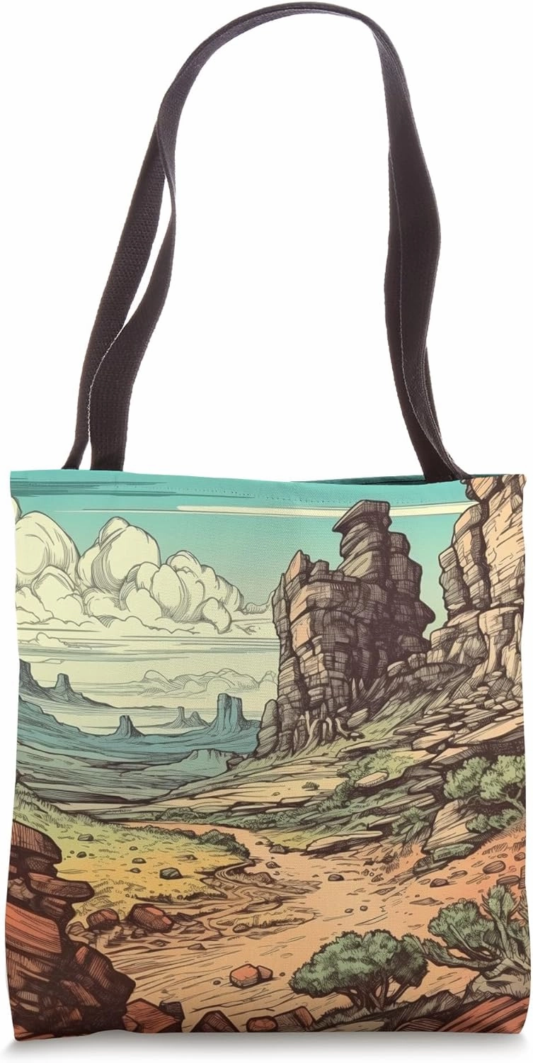 Rocky Outcrop With View Vintage Landscape Graphic Tote Bag