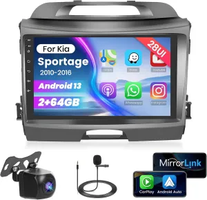 Roinvou [2G 64G] Car Radio for Kia Sportage 2010-2016 with Wireless Carplay/Android Auto, 9 Inch Android 13 IPS Touch Screen Car Stereo, Bluetooth, GPS Navi, WiFi, SWC, 28UI, DSP   Backup Camera