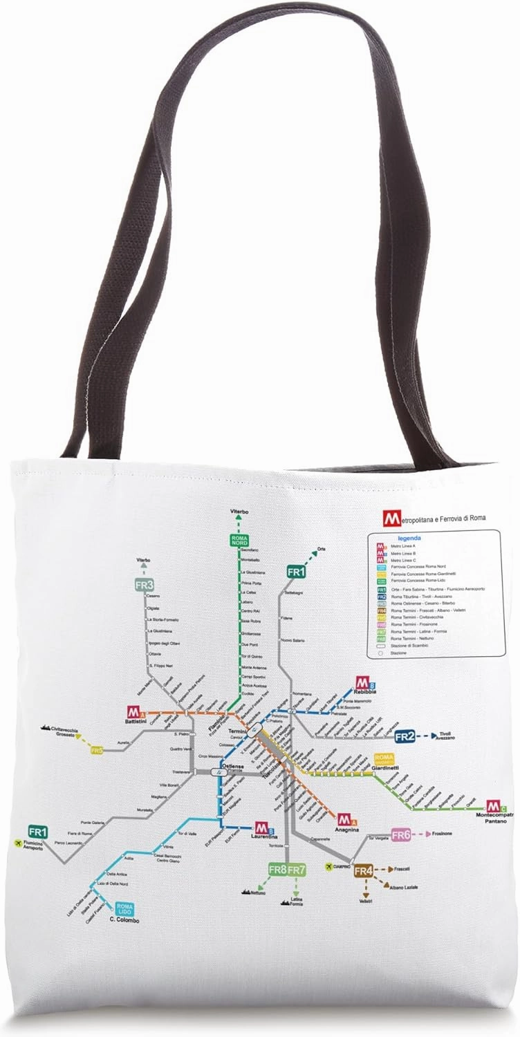 Rome Italy Metro Train Suburban Railway – Souvenir Route Map Tote Bag