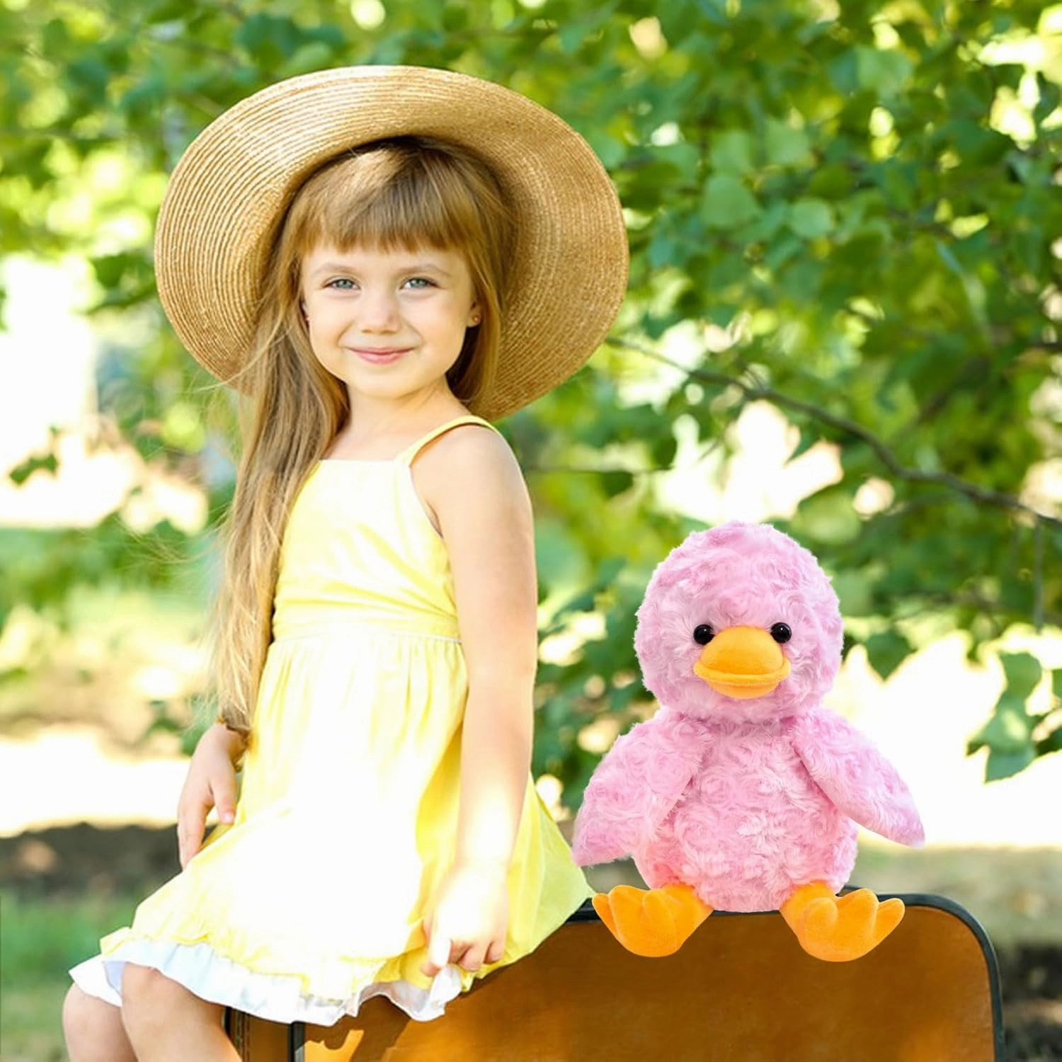 Rose Duck Plush Stuffed Animal, Cute Furry Pink Duck Toy, Soft Cuddly Plushie Hugger Toy for Boys Girls, Gifts for Kids or Girlfriend, 9 Inches