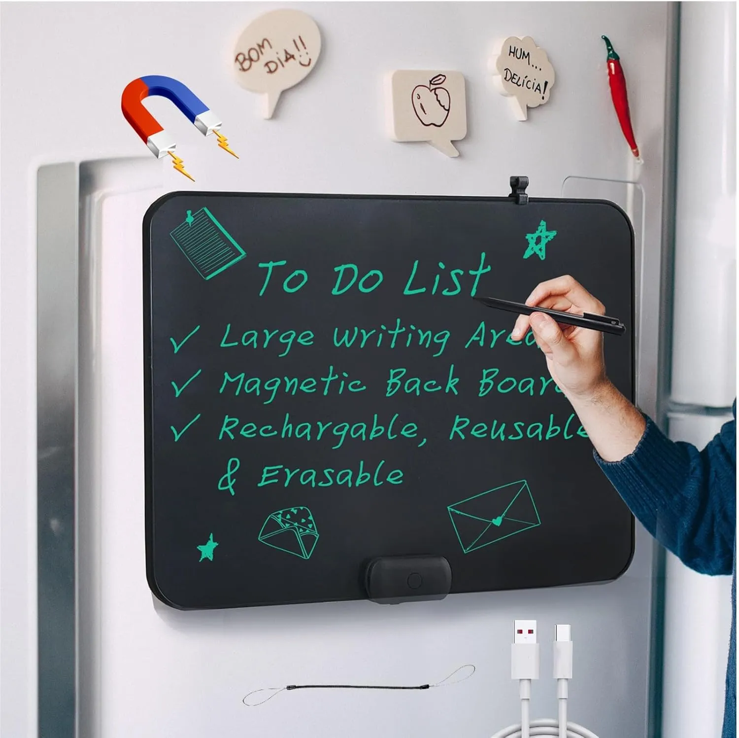 ROYALITA 20-Inch LCD Writing Tablet for Kids & Adults, Large Rechargeable Writing Board Note Board for Fridge, Built-in Magnets & Instant Erase, Dry-Erase & Sticky Note Alternative for Home & Office