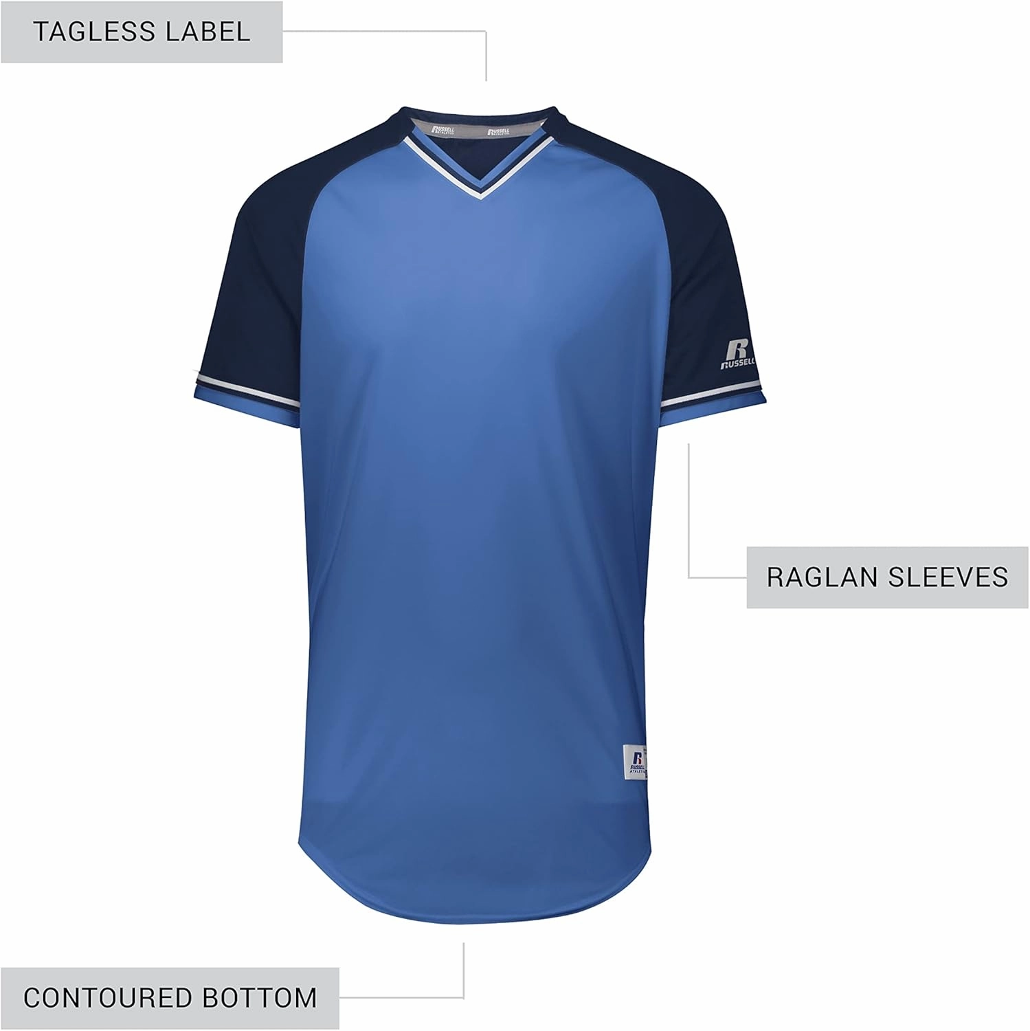 Russell Athletic Men's Classic V-Neck Baseball Jersey: Vintage Appeal, with Dri-Power Moisture-Wicking