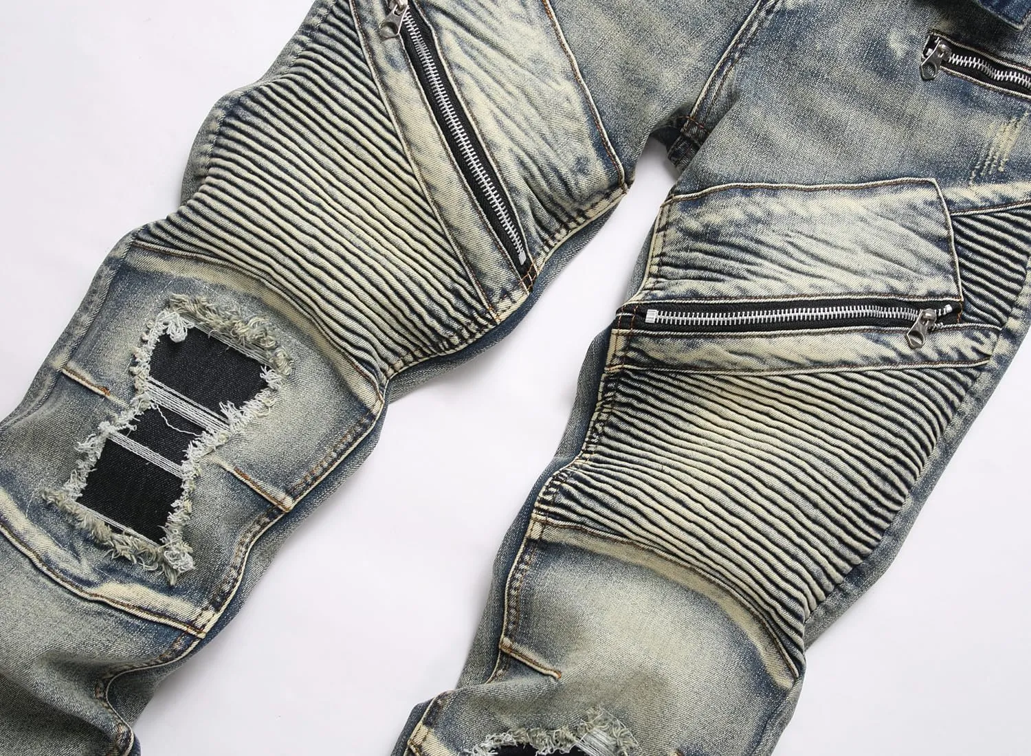 RXXKKK Men's Classic Zipper Biker Regular Fit Flex Jean