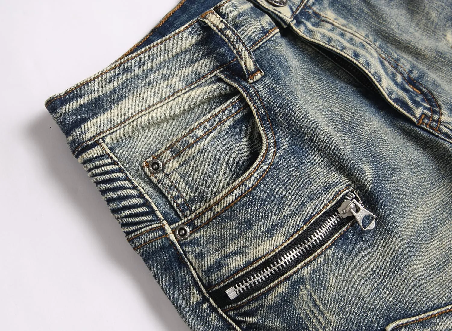 RXXKKK Men's Classic Zipper Biker Regular Fit Flex Jean