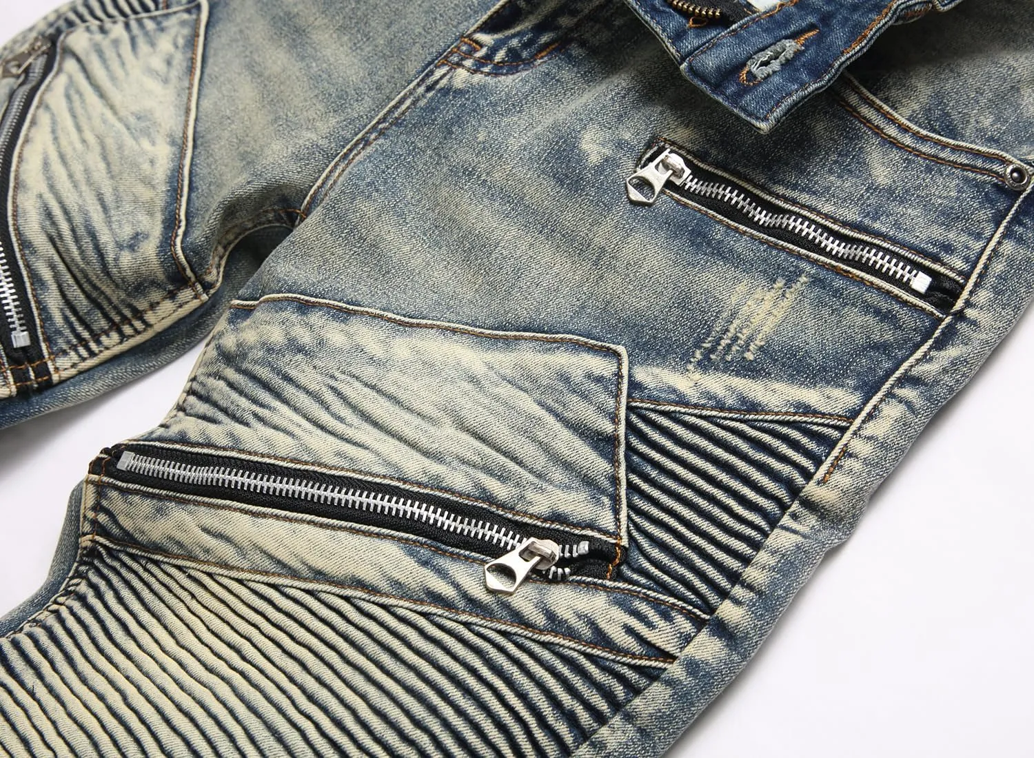 RXXKKK Men's Classic Zipper Biker Regular Fit Flex Jean