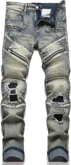 RXXKKK Men's Classic Zipper Biker Regular Fit Flex Jean