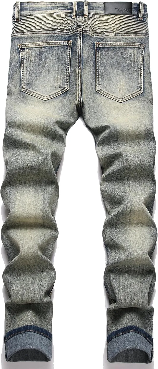RXXKKK Men's Classic Zipper Biker Regular Fit Flex Jean