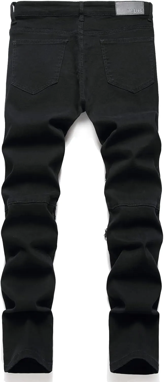 RXXKKK Men's Classic Zipper Biker Regular Fit Flex Jean